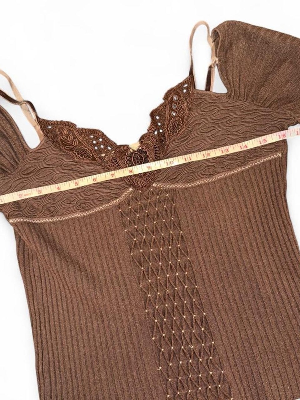 Archival Y2K Roberto Cavalli Brown Lace Knit Top - Picture 4 of 8
